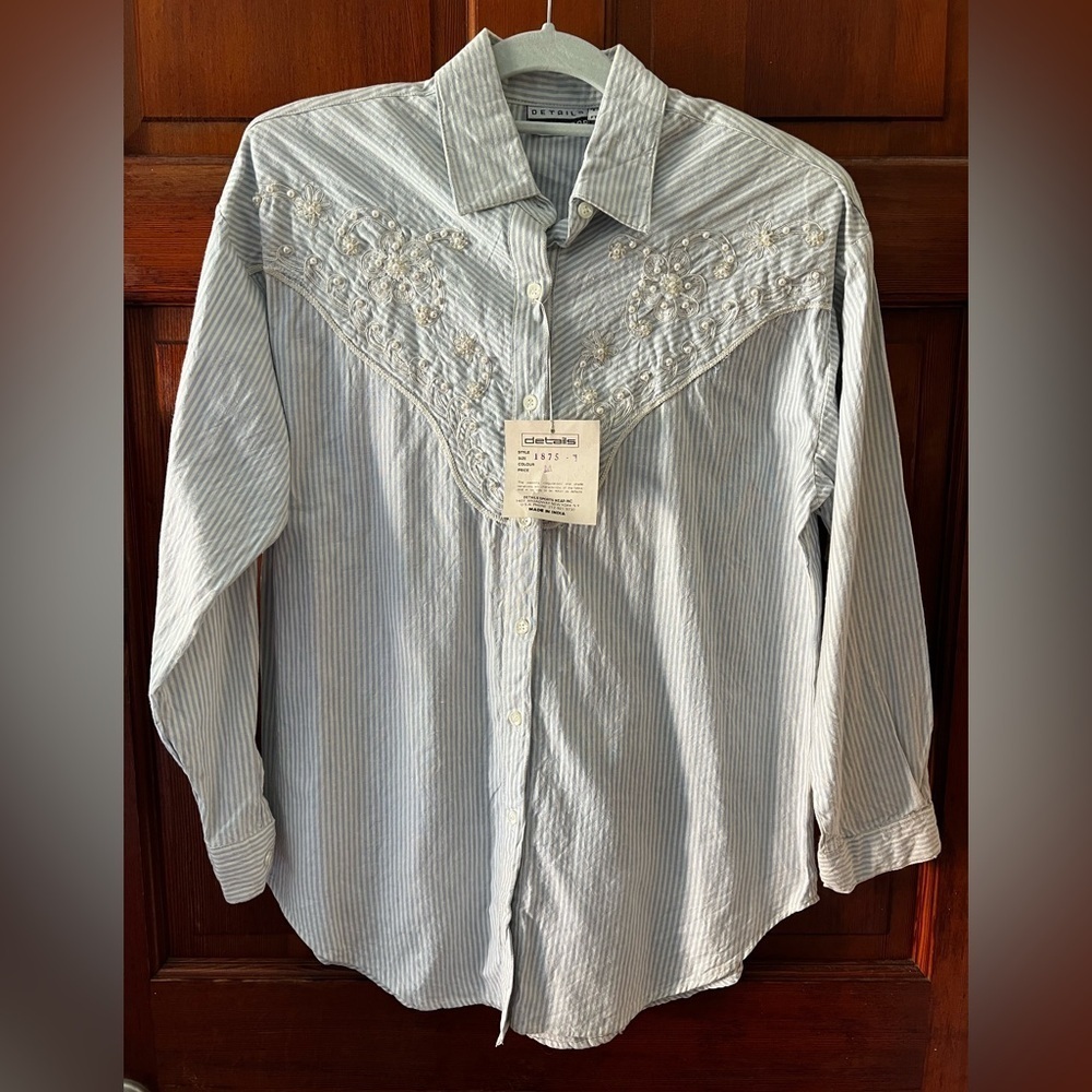 Vintage Details Sportswear Pearl Embroidered Stripe Western Shirt – Size M NWT